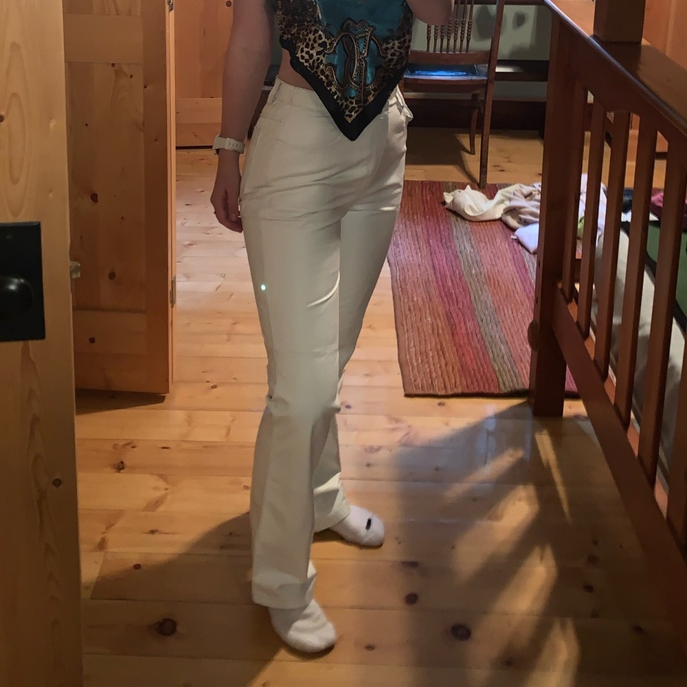 really unique and adorable white leather pants